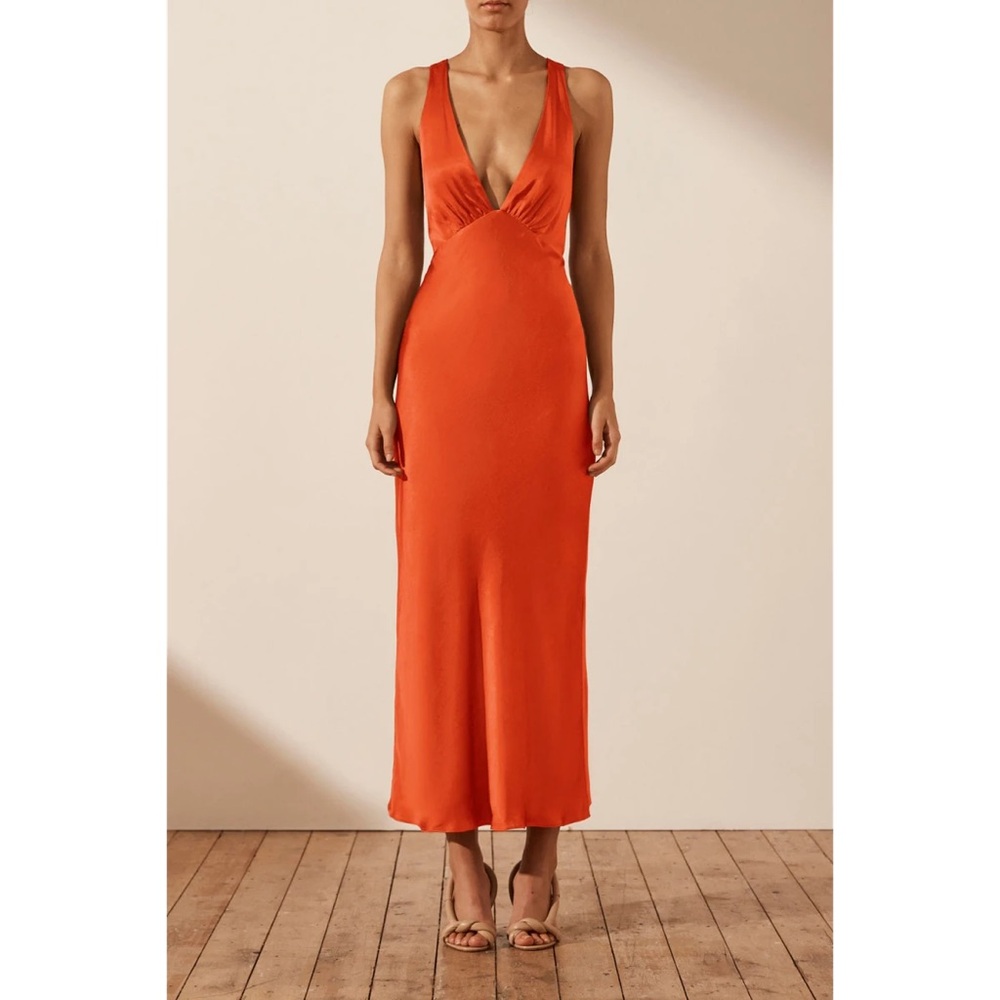 Milo Plunge Cross Back Orange Maxi Dress